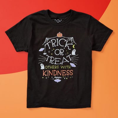 What a treat! Our Halloween t-shirt has a positive message that glows in the dark.