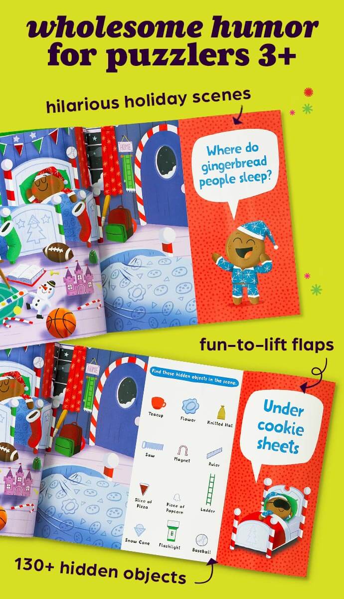 Close-up of puzzle scene in the My First Lift-the-Flap Christmas Jokes book.