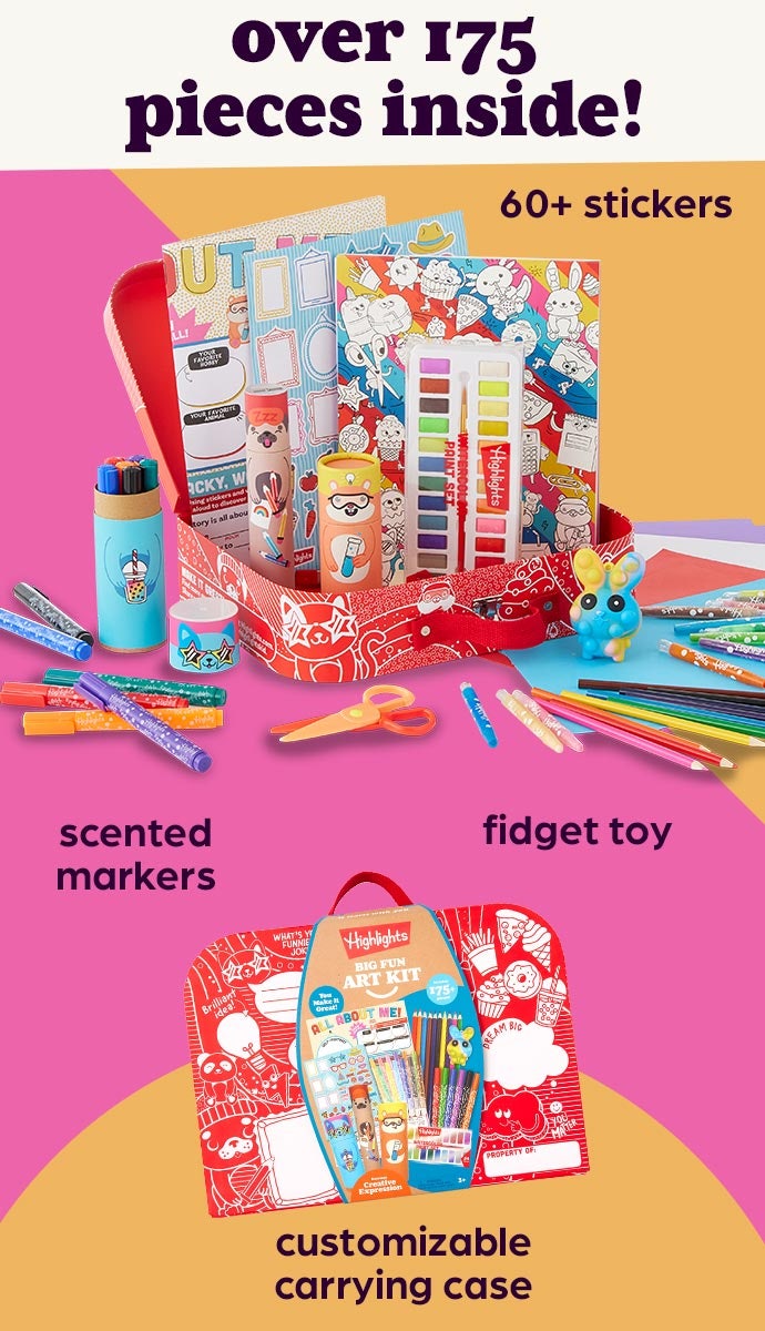 The Big Fun Art Kit with over 175 pieces including a customizable carrying case, markers, crayons and more.