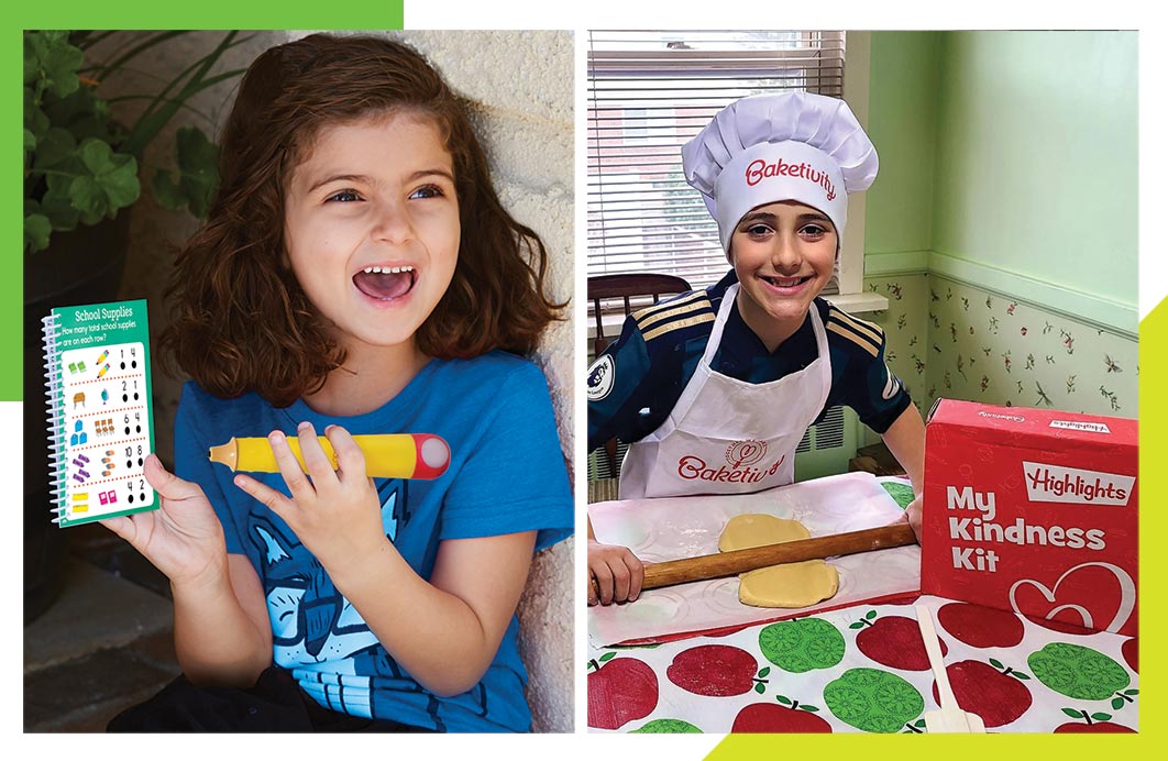 Kids showoff Hot Dots and Baketivity products