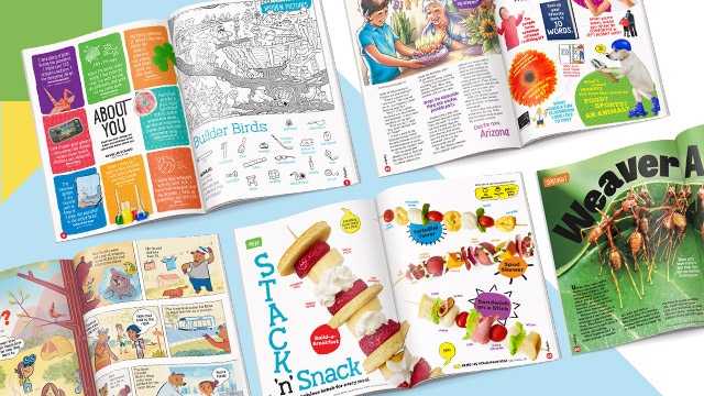 Pages of stories and content inside Highlights magazine.